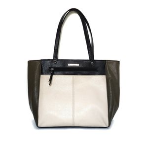 Nine West Tote Bag Color Block Cream Olive Green Black